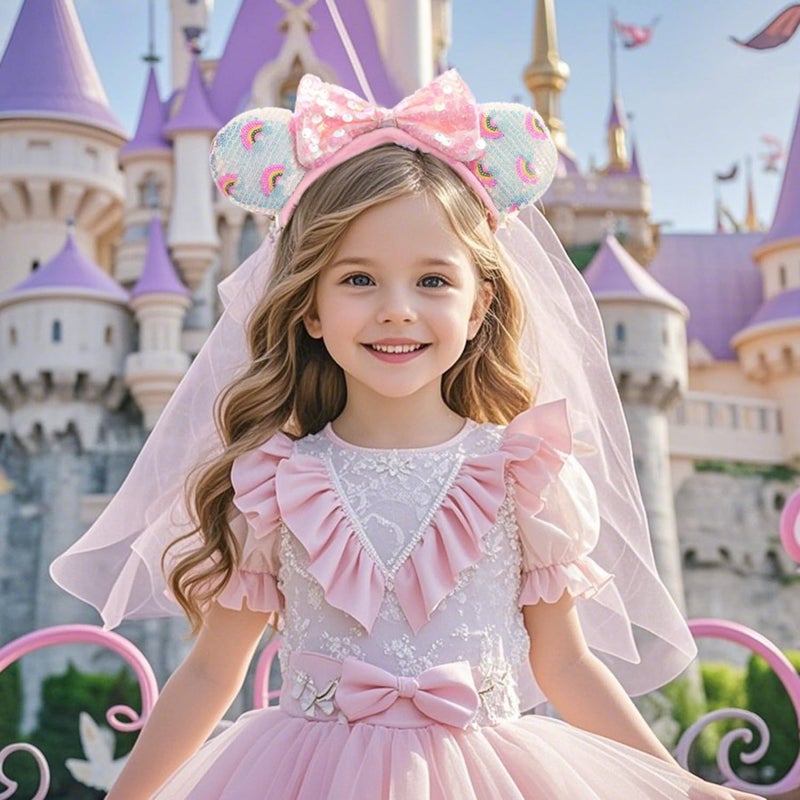 Esumun Mouse Ear Headband with Veil Costume Headwear for Children Baby Girls - Image 5